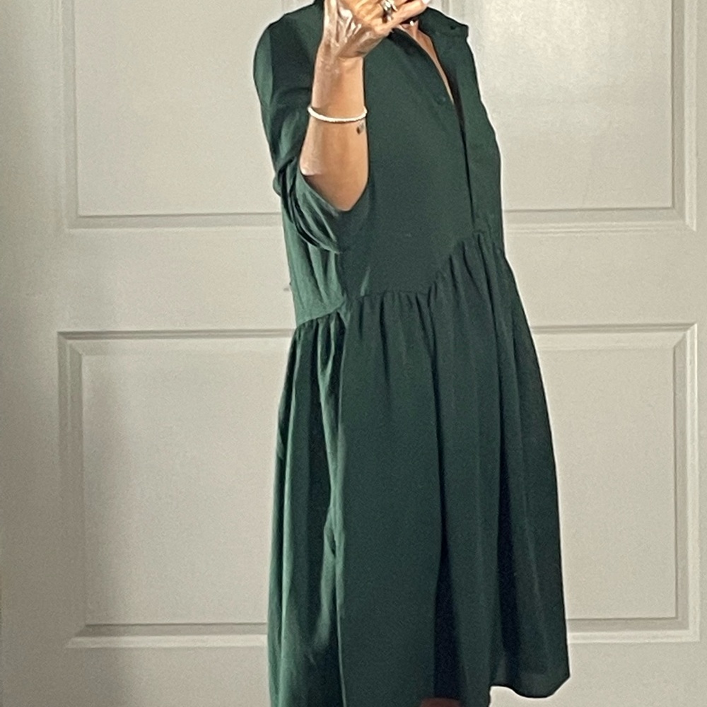 Asos Design Green Half Button Down Babydoll Dress size 4 tall - Picture 6 of 14
